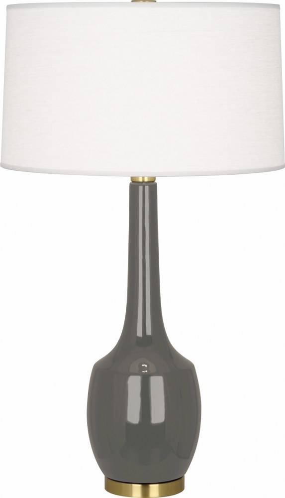 Robert Abbey Lighting-CR701-Delilah 1-Light Table Lamp 8 Inches Wide and 34.3125 Inches Tall Ash  Brown Tea Glazed/Antique Brass Finish with Oyster Linen Shade