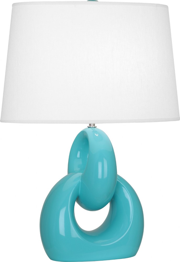 Robert Abbey Lighting-EB981-Fusion 1-Light Table Lamp 11.25 Inches Wide and 27 Inches Tall Egg Blue  Brown Tea Glaze/Polished Nickel Finish with Oval Oyster Linen Shade