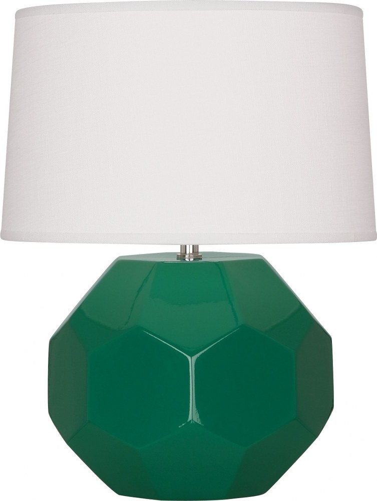 Robert Abbey Lighting-EG02-Franklin-1 Light Accent Lamp-9 Inches Wide by 16.38 Inches High Emerald Green  Amethyst Glazed Finish with Oyster Linen Shade