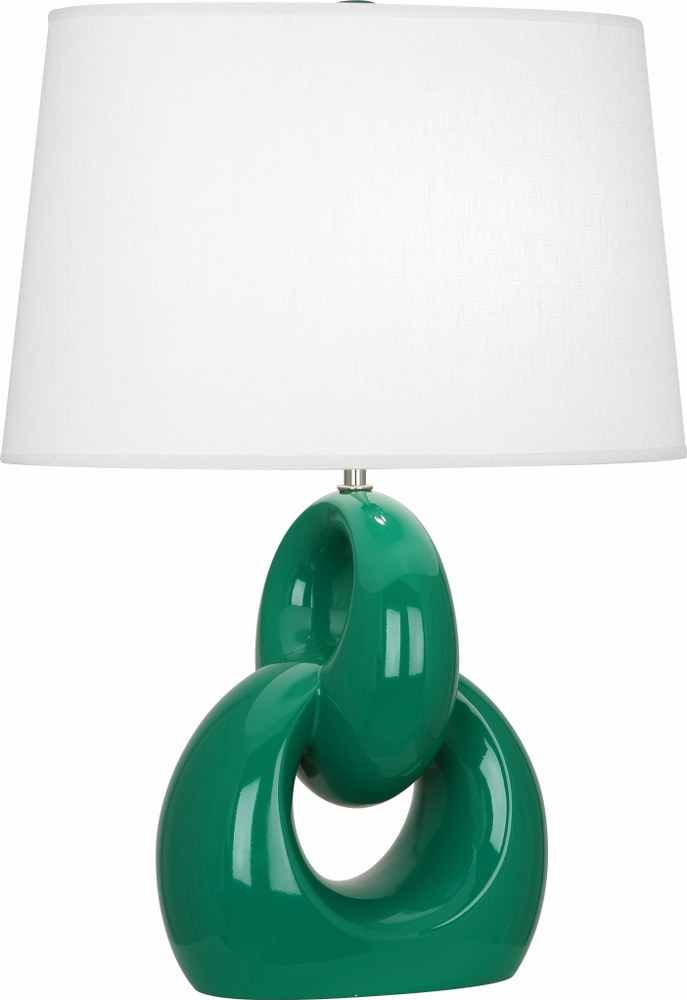 Robert Abbey Lighting-EG981-Fusion 1-Light Table Lamp 11.25 Inches Wide and 27 Inches Tall Emerald Green  Brown Tea Glaze/Polished Nickel Finish with Oval Oyster Linen Shade