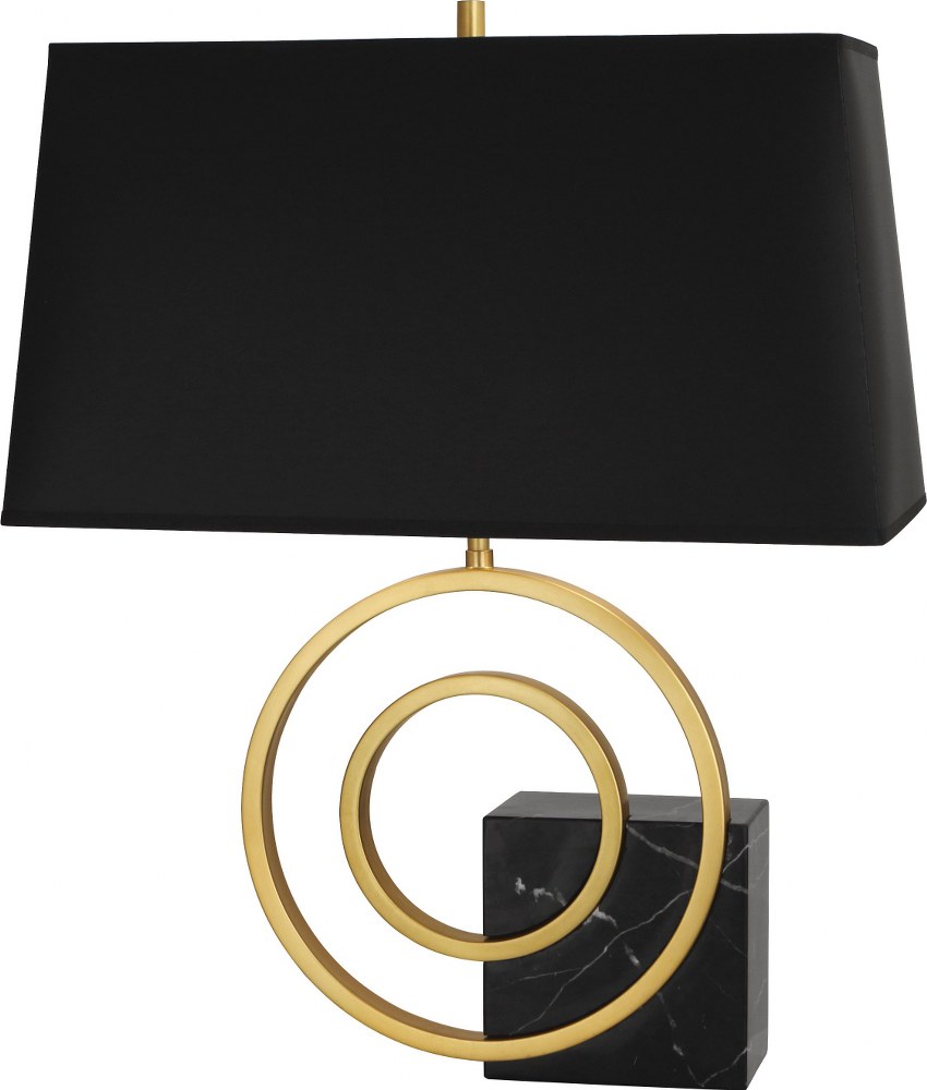 Robert Abbey Lighting-L911B-Jonathan Adler Saturn-Two Light Table Lamp-15 Inches Wide   Antique Brass/Black Marble Finish with Oyster Linen Shade