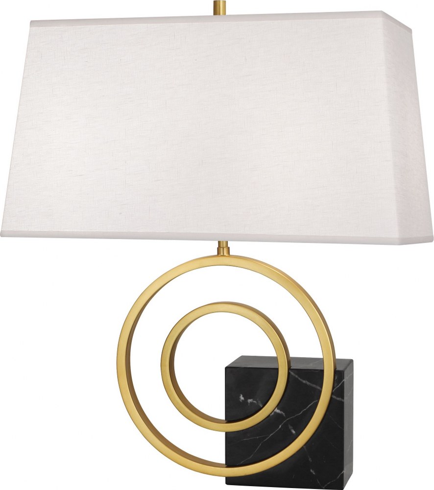 Robert Abbey Lighting-L911-Jonathan Adler Saturn-Two Light Table Lamp-15 Inches Wide   Antique Brass/Black Marble Finish with Oyster Linen Shade