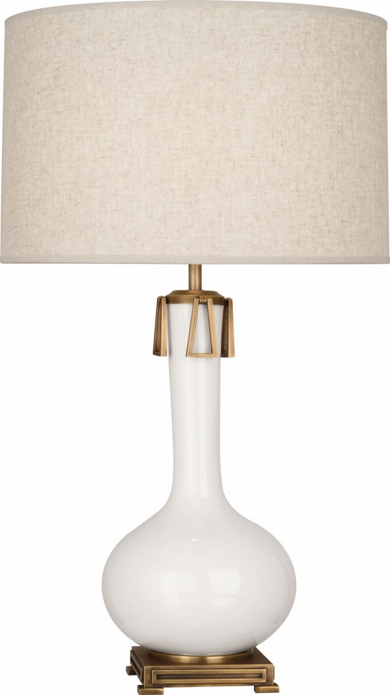 Robert Abbey Lighting-LY992-Athena 1-Light Table Lamp 9 Inches Wide and 31.625 Inches Tall Lily  Brown Tea Glazed/Aged Brass Finish with Open Weave Heather Linen Shade