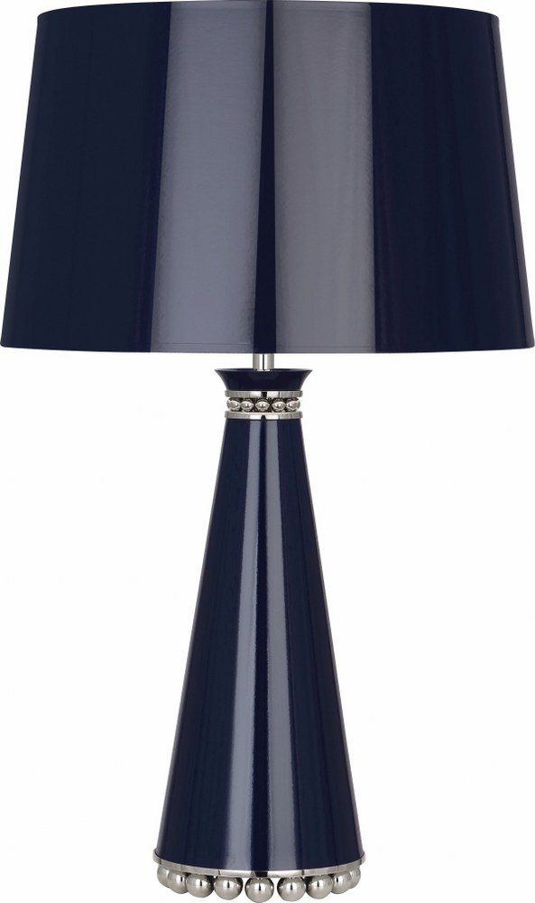 Robert Abbey Lighting-MB45-Pearl-One Light Table Lamp-7.25 Inches Wide by 29.38 Inches High   Midnight Blue Lacquered Paint/Polished Nickel Finish with Midnight Blue Painted Opaque Parchment/Silver Sh