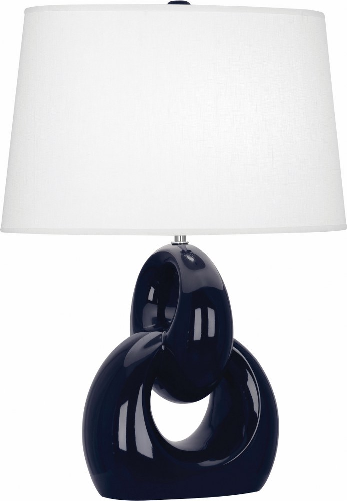 Robert Abbey Lighting-MB981-Fusion 1-Light Table Lamp 11.25 Inches Wide and 27 Inches Tall Midnight Blue  Brown Tea Glaze/Polished Nickel Finish with Oval Oyster Linen Shade