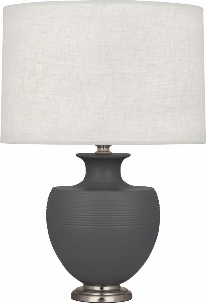 Robert Abbey Lighting-MCR20-Michael Berman Atlas-One Light Table Lamp-9.88 Inches Wide by 25.25 Inches High   Matte Ash Glazed/Dark Antique Nickel Finish with Oyster Linen Shade
