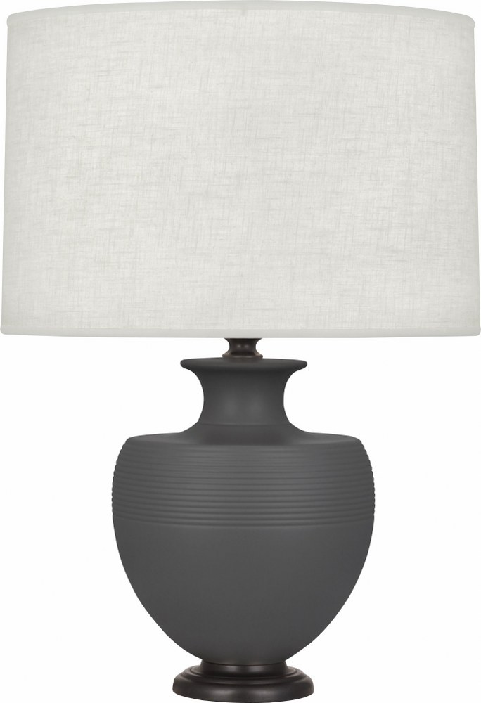 Robert Abbey Lighting-MCR22-Michael Berman Atlas-One Light Table Lamp-9.88 Inches Wide by 25.25 Inches High   Matte Ash Glazed/Deep Patina Bronze Finish with Oyster Linen Shade