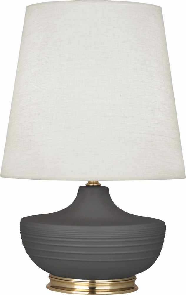 Robert Abbey Lighting-MCR24-Michael Berman Nolan-One Light Table Lamp-14.25 Inches Wide by 27.5 Inches High   Matte Ash Glazed/Modern Brass Finish with Oyster Linen Shade