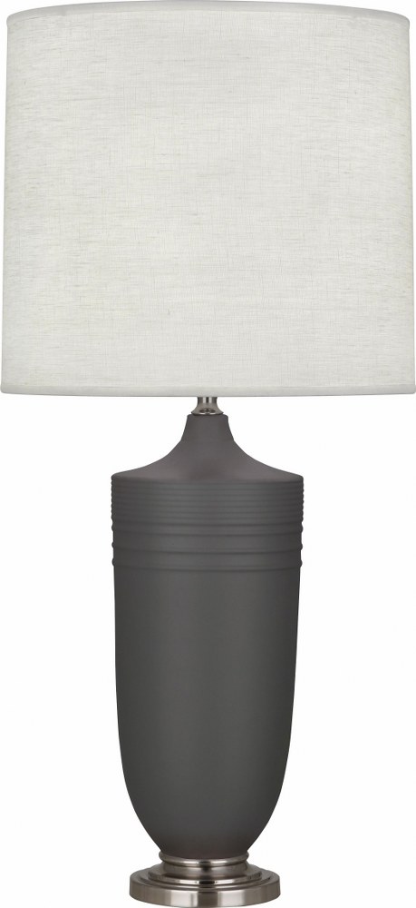Robert Abbey Lighting-MCR26-Michael Berman Hadrian-One Light Table Lamp-6.13 Inches Wide by 28.75 Inches High   Matte Ash Glazed/Dark Antique Nickel Finish with Oyster Linen Shade
