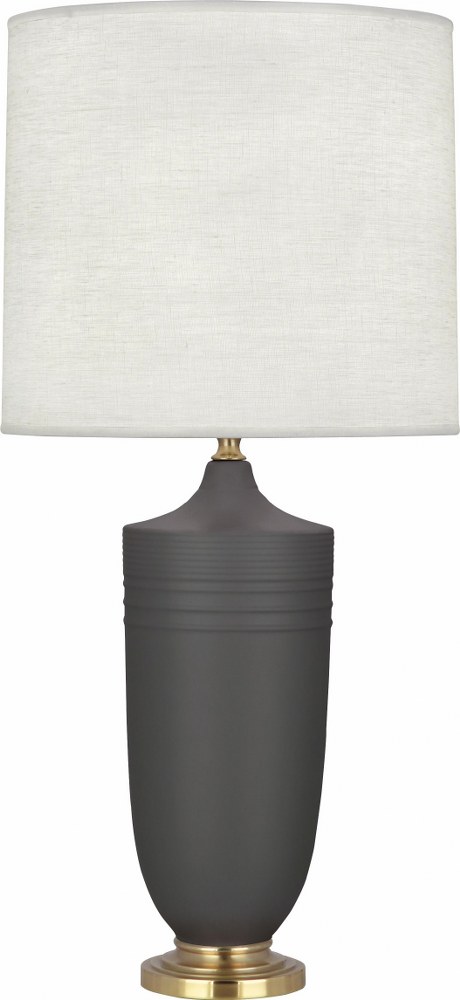 Robert Abbey Lighting-MCR27-Michael Berman Hadrian-One Light Table Lamp-6.13 Inches Wide by 28.75 Inches High   Matte Ash Glazed/Modern Brass Finish with Oyster Linen Shade