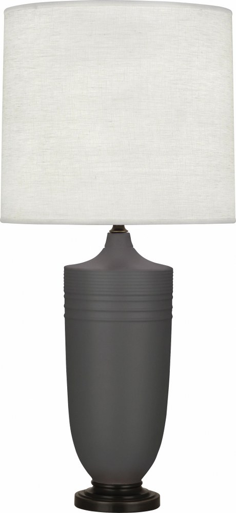 Robert Abbey Lighting-MCR28-Michael Berman Hadrian-One Light Table Lamp-6.13 Inches Wide by 28.75 Inches High   Matte Ash Glazed/Deep Patina Bronze Finish with Oyster Linen Shade