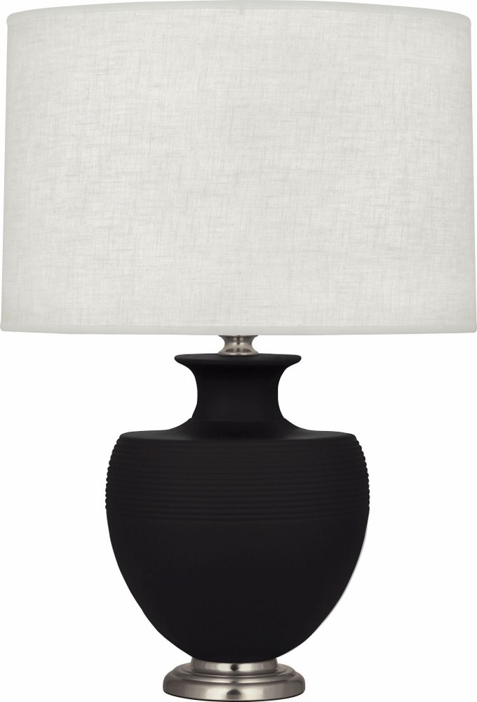 Robert Abbey Lighting-MDC20-Michael Berman Atlas-One Light Table Lamp-9.88 Inches Wide by 25.25 Inches High   Matte Dark Coal Glazed/Dark Antique Nickel Finish with Oyster Linen Shade