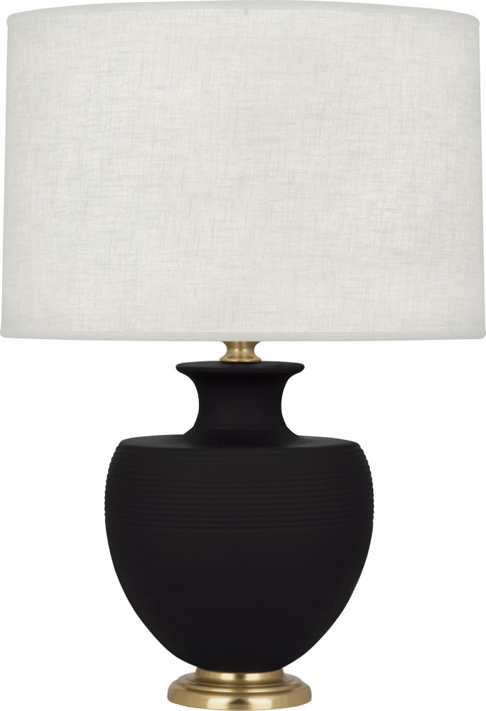 Robert Abbey Lighting-MDC21-Michael Berman Atlas-One Light Table Lamp-9.88 Inches Wide by 25.25 Inches High   Matte Dark Coal Glazed/Modern Brass Finish with Oyster Linen Shade