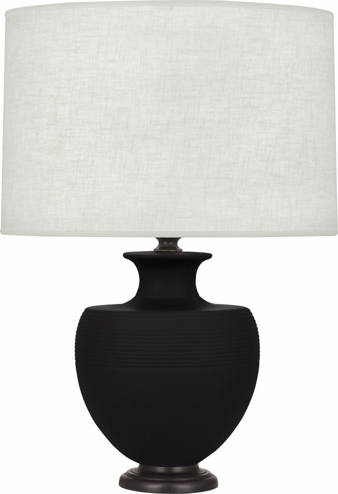 Robert Abbey Lighting-MDC22-Michael Berman Atlas-One Light Table Lamp-9.88 Inches Wide by 25.25 Inches High   Matte Dark Coal Glazed/Deep Patina Bronze Finish with Oyster Linen Shade