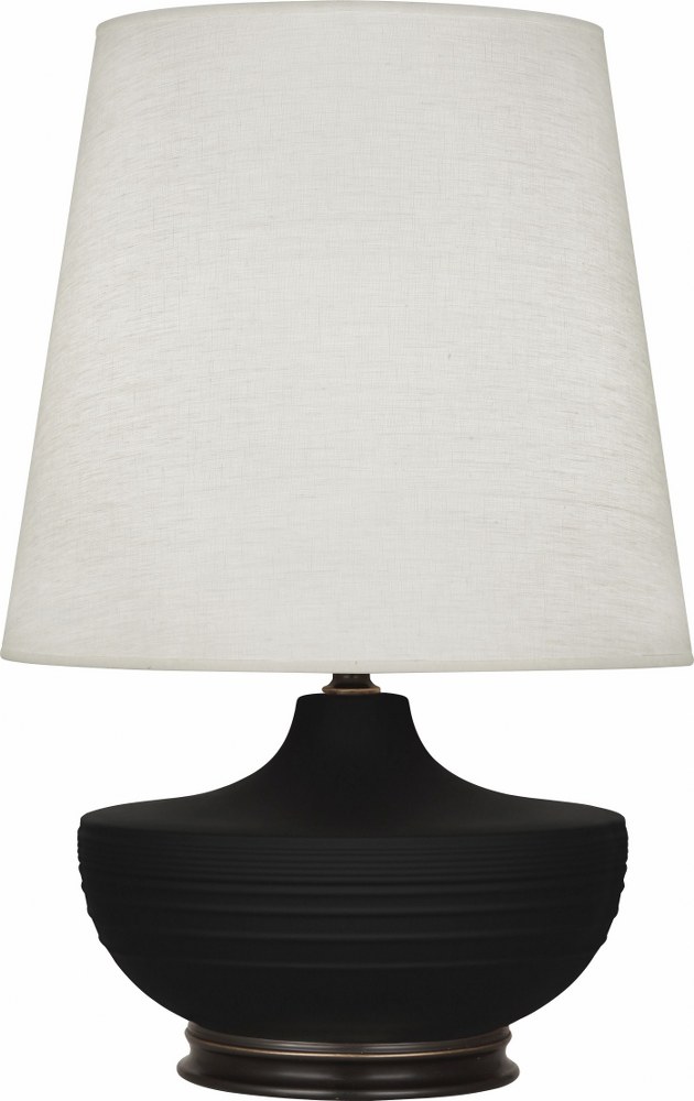 Robert Abbey Lighting-MDC25-Michael Berman Nolan-One Light Table Lamp-14.25 Inches Wide by 27.5 Inches High   Matte Dark Coal Glazed/Deep Patina Bronze Finish with Oyster Linen Shade