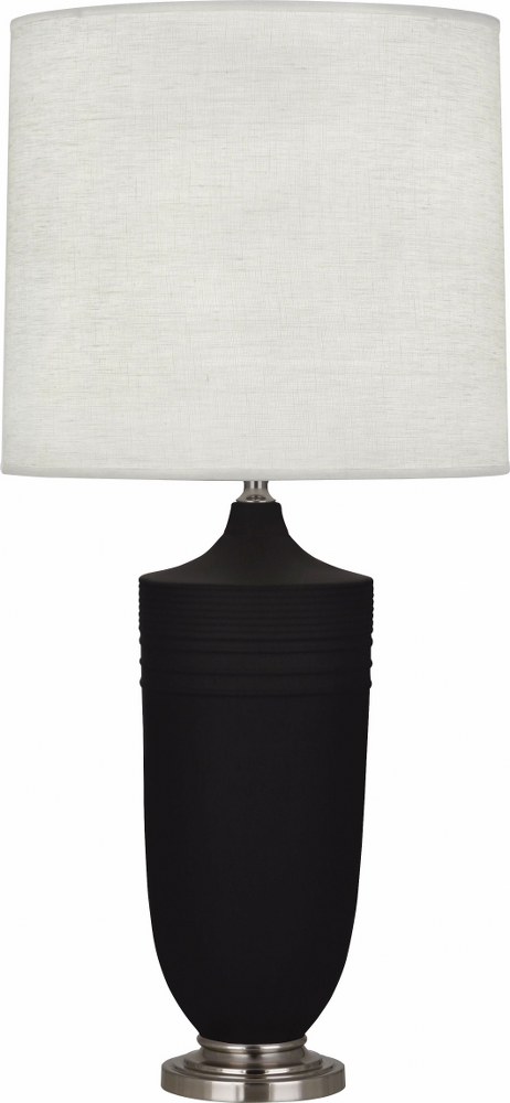 Robert Abbey Lighting-MDC26-Michael Berman Hadrian-One Light Table Lamp-6.13 Inches Wide by 28.75 Inches High   Matte Dark Coal Glazed/Dark Antique Nickel Finish with Oyster Linen Shade