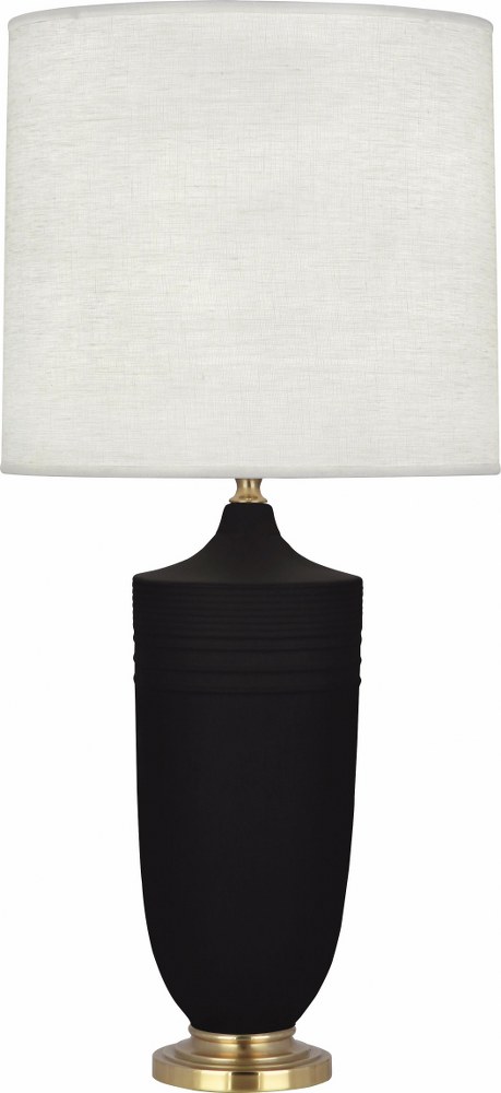 Robert Abbey Lighting-MDC27-Michael Berman Hadrian-One Light Table Lamp-6.13 Inches Wide by 28.75 Inches High   Matte Dark Coal Glazed/Modern Brass Finish with Oyster Linen Shade