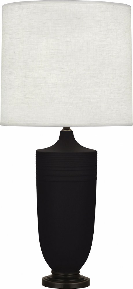 Robert Abbey Lighting-MDC28-Michael Berman Hadrian-One Light Table Lamp-6.13 Inches Wide by 28.75 Inches High   Matte Dark Coal Glazed/Deep Patina Bronze Finish with Oyster Linen Shade