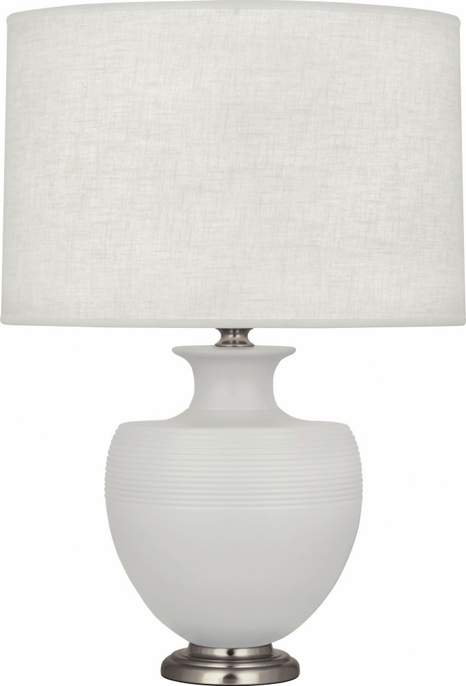 Robert Abbey Lighting-MDV20-Michael Berman Atlas-One Light Table Lamp-9.88 Inches Wide by 25.25 Inches High   Matte Dove Glazed/Dark Antique Nickel Finish with Oyster Linen Shade
