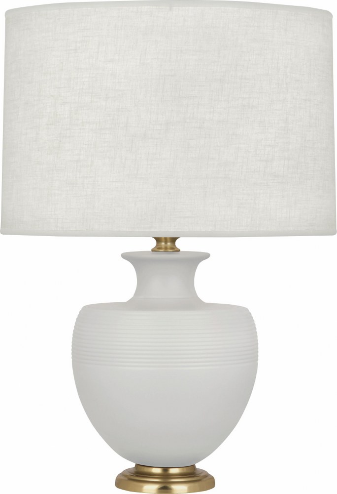 Robert Abbey Lighting-MDV21-Michael Berman Atlas-One Light Table Lamp-9.88 Inches Wide by 25.25 Inches High   Matte Dove Glazed/Modern Brass Finish with Oyster Linen Shade