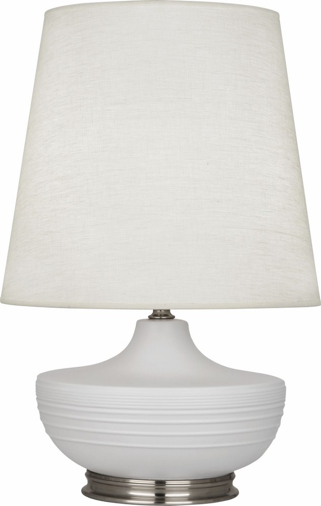 Robert Abbey Lighting-MDV23-Michael Berman Nolan-One Light Table Lamp-14.25 Inches Wide by 27.5 Inches High   Matte Dove Glazed/Dark Antique Nickel Finish with Oyster Linen Shade