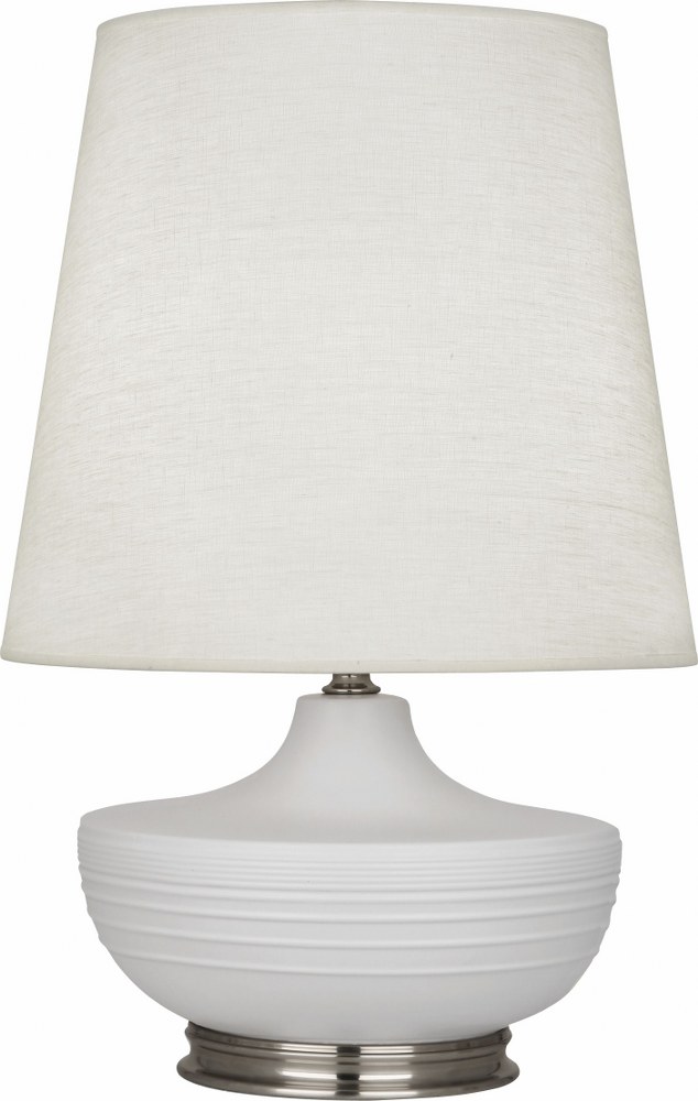 Robert Abbey Lighting-MDV23-Michael Berman Nolan 1-Light Table Lamp 14.25 Inches Wide and 27.5 Inches Tall Matte Dove Dark Antique Nickel Matte Woodrose Glazed/Deep Patina Bronze Finish with Oyster Li