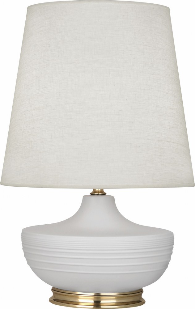 Robert Abbey Lighting-MDV24-Michael Berman Nolan-One Light Table Lamp-14.25 Inches Wide by 27.5 Inches High   Matte Dove Glazed/Modern Brass Finish with Oyster Linen Shade