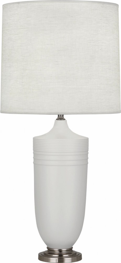 Robert Abbey Lighting-MDV26-Michael Berman Hadrian-One Light Table Lamp-6.13 Inches Wide by 28.75 Inches High   Matte Dove Glazed/Dark Antique Nickel Finish with Oyster Linen Shade