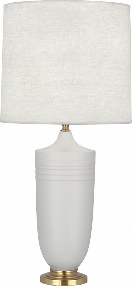 Robert Abbey Lighting-MDV27-Michael Berman Hadrian-One Light Table Lamp-6.13 Inches Wide by 28.75 Inches High   Matte Dove Glazed/Modern Brass Finish with Oyster Linen Shade