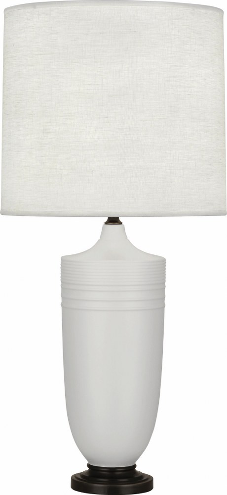 Robert Abbey Lighting-MDV28-Michael Berman Hadrian-One Light Table Lamp-6.13 Inches Wide by 28.75 Inches High   Matte Dove Glazed/Deep Patina Bronze Finish with Oyster Linen Shade