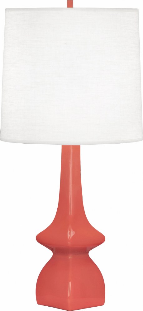 Robert Abbey Lighting-ML210-Jasmine 1-Light Table Lamp 5.375 Inches Wide and 31 Inches Tall Melon  Melon Glazed Finish with Oyster Linen Shade