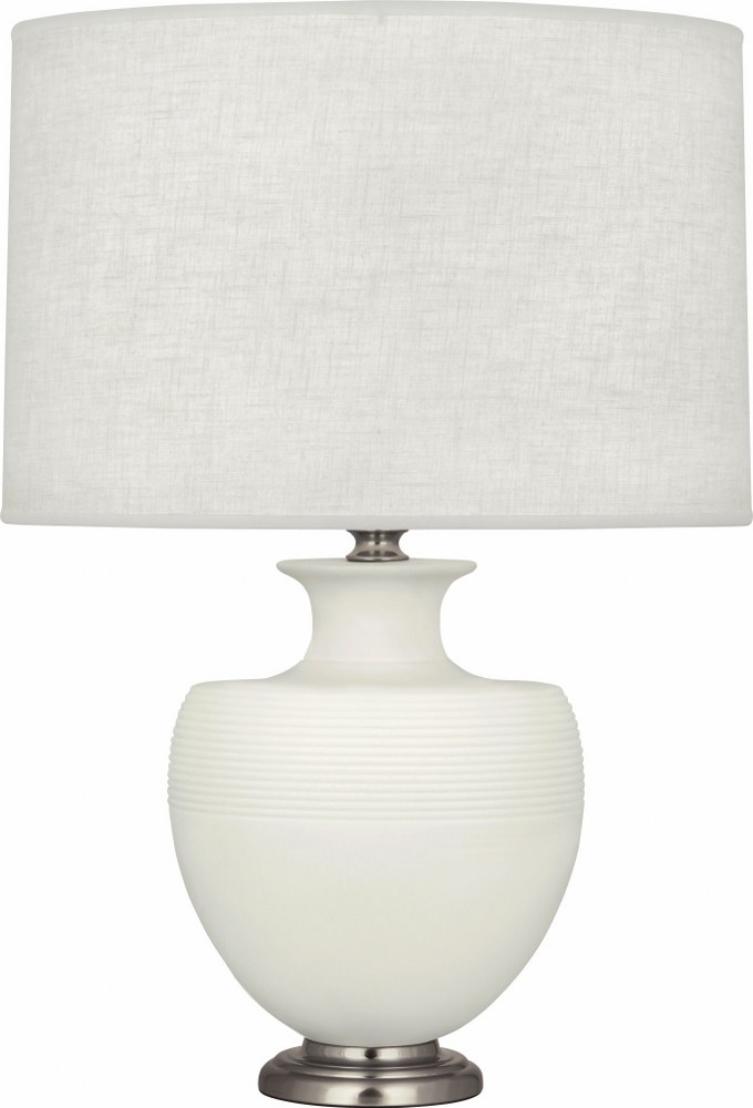 Robert Abbey Lighting-MLY20-Michael Berman Atlas-One Light Table Lamp-9.88 Inches Wide by 25.25 Inches High   Matte Lily Glazed/Dark Antique Nickel Finish with Oyster Linen Shade