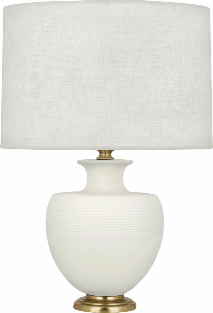 Robert Abbey Lighting-MLY21-Michael Berman Atlas-One Light Table Lamp-9.88 Inches Wide by 25.25 Inches High   Matte Lily Glazed/Modern Brass Finish with Oyster Linen Shade