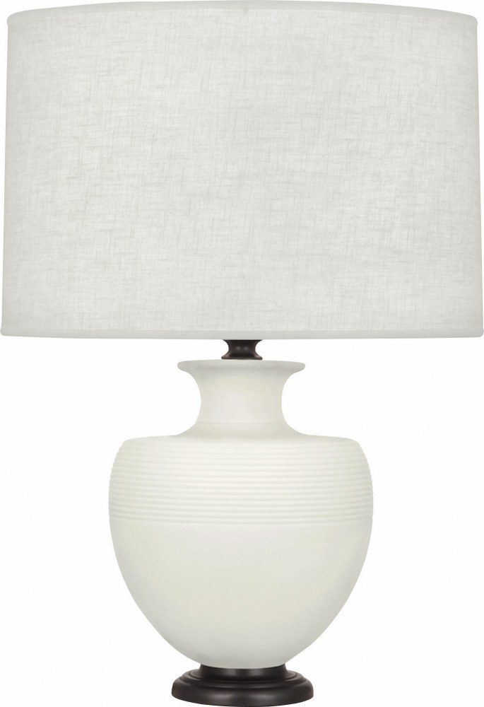 Robert Abbey Lighting-MLY22-Michael Berman Atlas-One Light Table Lamp-9.88 Inches Wide by 25.25 Inches High   Matte Lily Glazed/Deep Patina Bronze Finish with Oyster Linen Shade