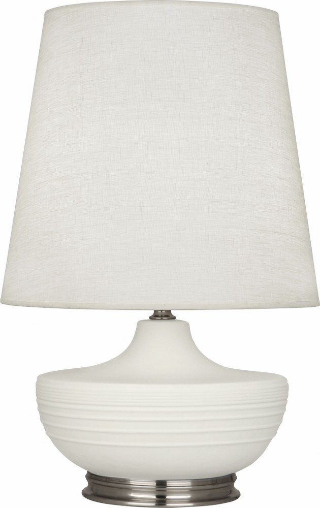 Robert Abbey Lighting-MLY23-Michael Berman Nolan-One Light Table Lamp-14.25 Inches Wide by 27.5 Inches High   Matte Lily Glazed/Dark Antique Nickel Finish with Oyster Linen Shade