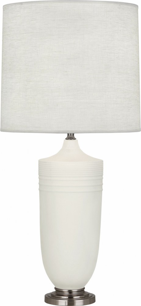 Robert Abbey Lighting-MLY26-Michael Berman Hadrian-One Light Table Lamp-6.13 Inches Wide by 28.75 Inches High   Matte Lily Glazed/Dark Antique Nickel Finish with Oyster Linen Shade