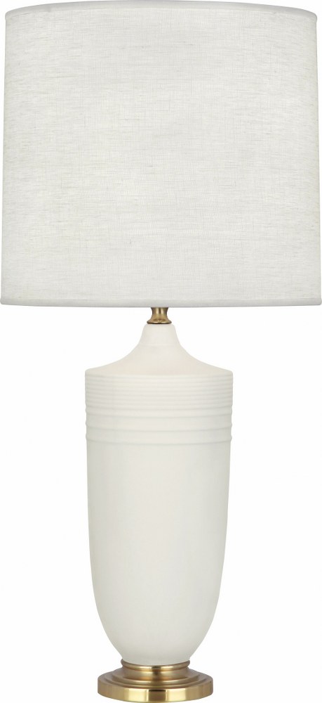 Robert Abbey Lighting-MLY27-Michael Berman Hadrian-One Light Table Lamp-6.13 Inches Wide by 28.75 Inches High   Matte Lily Glazed/Modern Brass Finish with Oyster Linen Shade