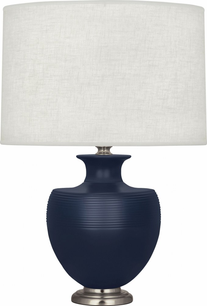 Robert Abbey Lighting-MMB20-Michael Berman Atlas-One Light Table Lamp-9.88 Inches Wide by 25.25 Inches High   Matte Midnight Blue/Dark Antique Nickel Finish with Oyster Linen Shade