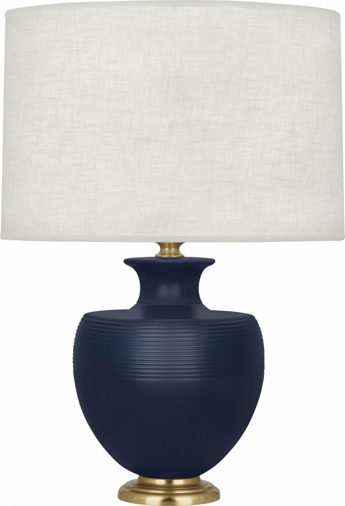 Robert Abbey Lighting-MMB21-Michael Berman Atlas 1-Light Table Lamp 9.875 Inches Wide and 25.25 Inches Tall Matte Midnight Blue Modern Brass Matte Woodrose Glazed/Deep Patina Bronze Finish with Oyster