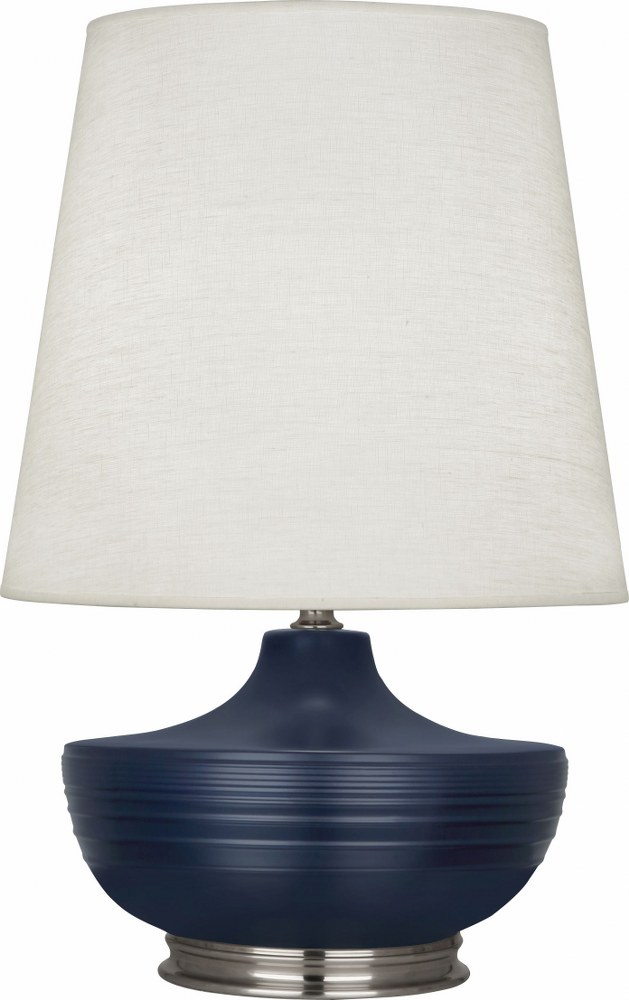 Robert Abbey Lighting-MMB23-Michael Berman Nolan-One Light Table Lamp-14.25 Inches Wide by 27.5 Inches High   Matte Midnight Blue Glazed/Dark Antique Nickel Finish with Oyster Linen Shade