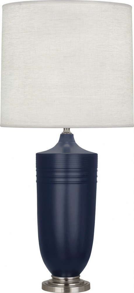 Robert Abbey Lighting-MMB26-Michael Berman Hadrian-One Light Table Lamp-6.13 Inches Wide by 28.75 Inches High   Matte Midnight Blue Glazed/Dark Antique Nickel Finish with Oyster Linen Shade