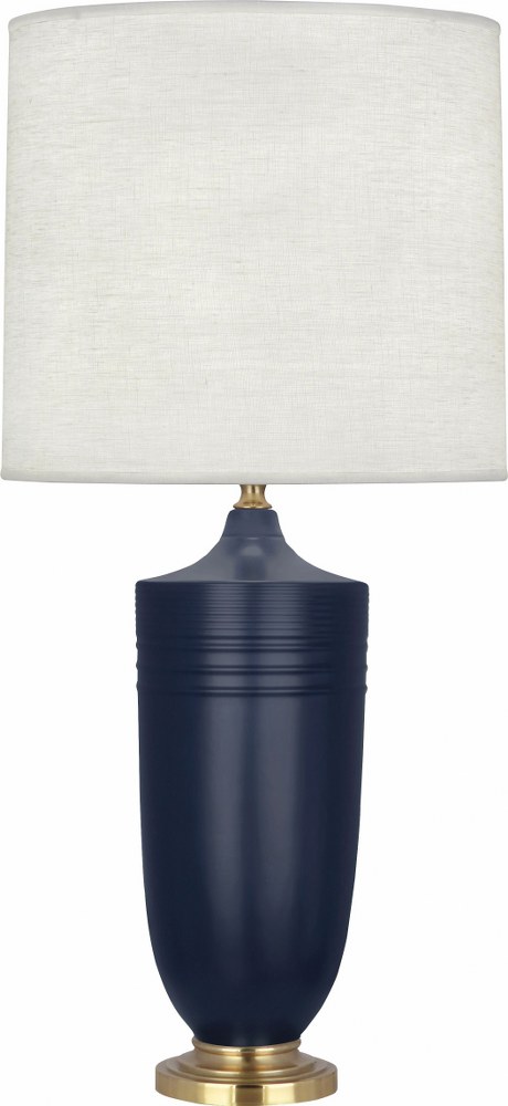 Robert Abbey Lighting-MMB27-Michael Berman Hadrian-One Light Table Lamp-6.13 Inches Wide by 28.75 Inches High   Matte Midnight Blue Glazed/Modern Brass Finish with Oyster Linen Shade
