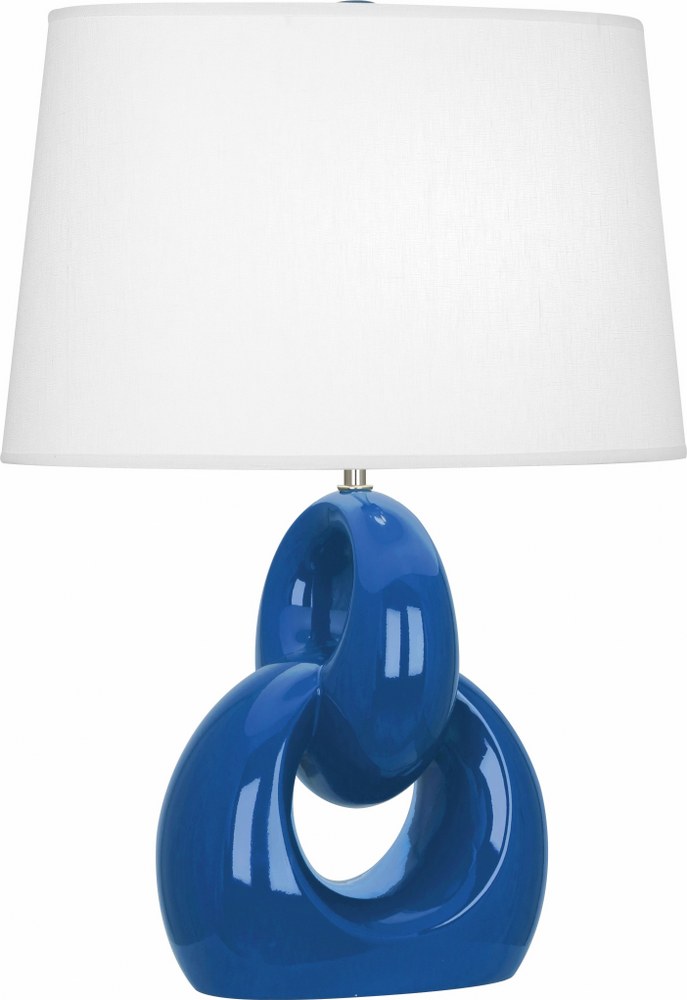 Robert Abbey Lighting-MR981-Fusion 1-Light Table Lamp 11.25 Inches Wide and 27 Inches Tall Marine Blue  Brown Tea Glaze/Polished Nickel Finish with Oval Oyster Linen Shade