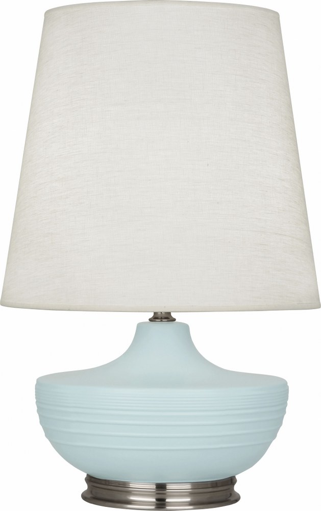 Robert Abbey Lighting-MSB23-Michael Berman Nolan-One Light Table Lamp-14.25 Inches Wide by 27.5 Inches High   Matte Sky Blue Glazed/Dark Antique Nickel Finish with Oyster Linen Shade