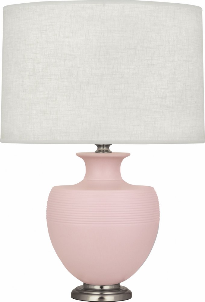 Robert Abbey Lighting-MWR20-Michael Berman Atlas-One Light Table Lamp-9.88 Inches Wide by 25.25 Inches High   Matte Woodrose Glazed/Dark Antique Nickel Finish with Oyster Linen Shade