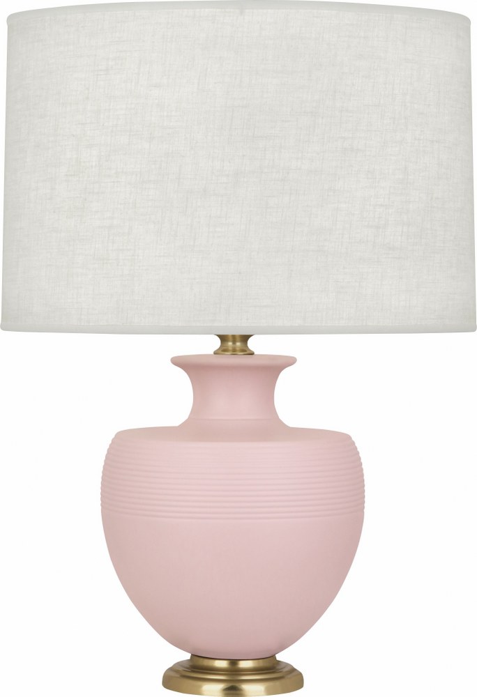 Robert Abbey Lighting-MWR21-Michael Berman Atlas-One Light Table Lamp-9.88 Inches Wide by 25.25 Inches High   Matte Woodrose Glazed/Modern Brass Finish with Oyster Linen Shade