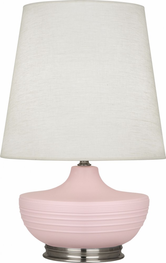 Robert Abbey Lighting-MWR23-Michael Berman Nolan-One Light Table Lamp-14.25 Inches Wide by 27.5 Inches High   Matte Woodrose Glazed/Dark Antique Nickel Finish with Oyster Linen Shade