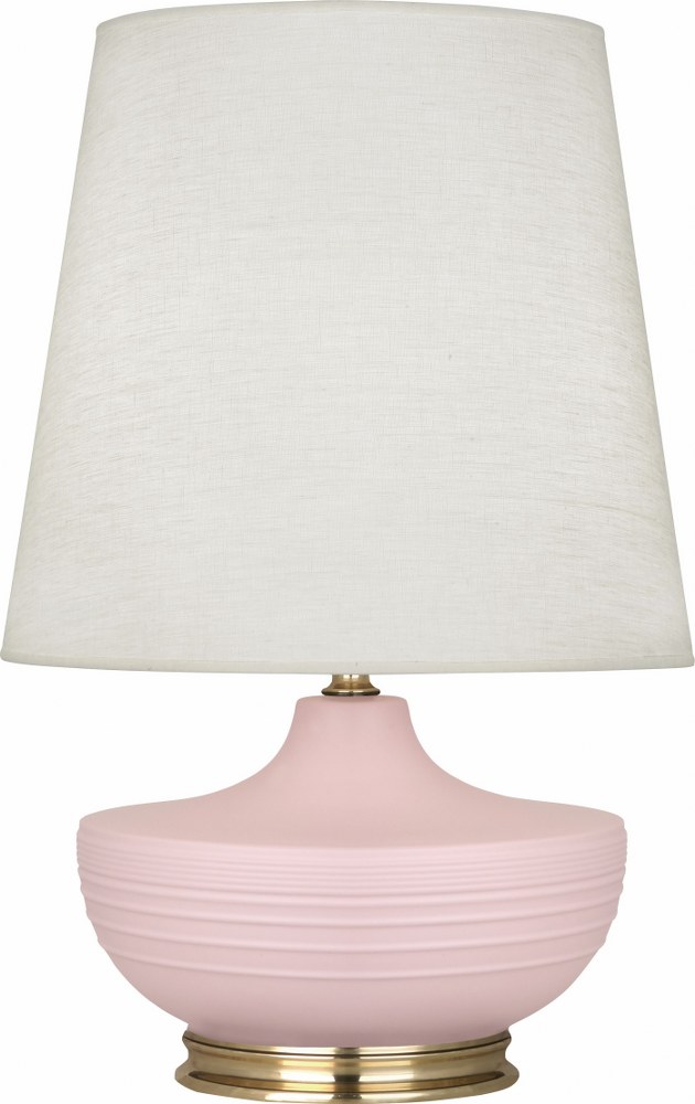 Robert Abbey Lighting-MWR24-Michael Berman Nolan-One Light Table Lamp-14.25 Inches Wide by 27.5 Inches High   Matte Woodrose Glazed/Modern Brass Finish with Oyster Linen Shade