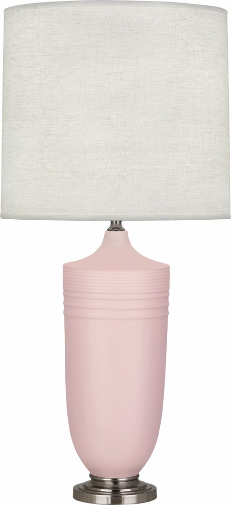 Robert Abbey Lighting-MWR26-Michael Berman Hadrian-One Light Table Lamp-6.13 Inches Wide by 28.75 Inches High   Matte Woodrose Glazed/Dark Antique Nickel Finish with Oyster Linen Shade