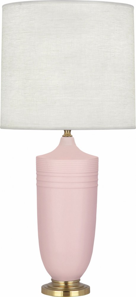Robert Abbey Lighting-MWR27-Michael Berman Hadrian-One Light Table Lamp-6.13 Inches Wide by 28.75 Inches High   Matte Woodrose Glazed/Modern Brass Finish with Oyster Linen Shade